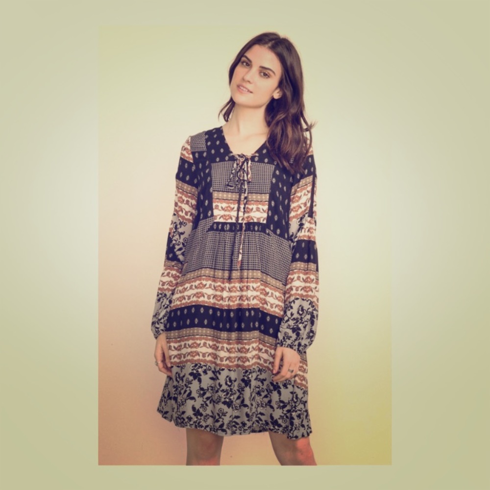 ✨MYSTREE FLORAL PRINT LACE UP DRESS BOHO STYLE✨ - Picture 3 of 8